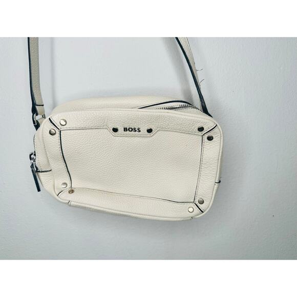 BOSS White Zipper Up Zip Pockets Adjustable Strap Handbag Crossbody Bag - Picture 4 of 12